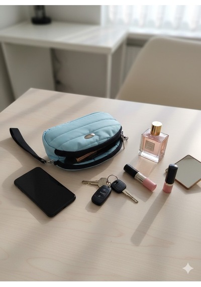 Newish Polo Portföy Stil Çift Gözlü Makyaj Ve El Çantası-dokulu Model Mavi