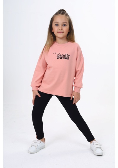 Toontoy Kids Toontoy Kız Çocuk 2'li Takım Baskılı Bisiklet Yaka Sweatshirt & Basic Düz Tayt Mercan Toontoy Kids Toontoy Kız Çocuk 2'li Takım Baskılı Bisiklet Yaka Sweatshirt & Basic Düz Tayt Mercan