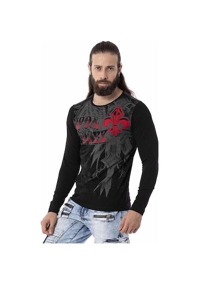 Cipo & Baxx CL522 Desenli Siyah İnce Sweatshirt Siyah