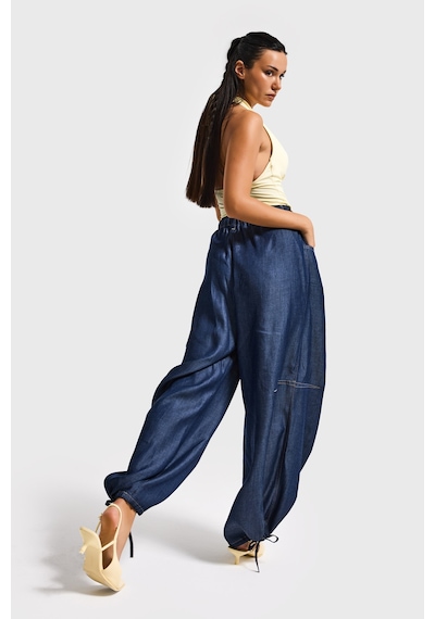 Itsbasic Kadın İndigo 7s6-50 Süper Ballon Fit Bol Kesim Paça Detaylı Tasarım Denim Jean
