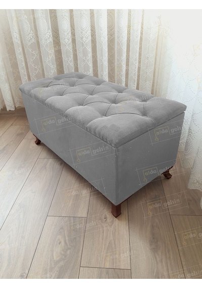 Lüks Sandıklı Kapitoneli Ayakucu Puf Bench 90 Cm Ceviz Ayak Vizon