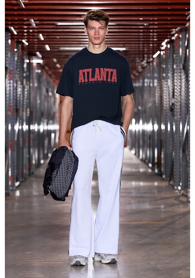 Grimelange Grımelange Atlanta Erkek %100 Pamuklu Kısa Kollu Baskı Detaylı Lacivert T-shirt