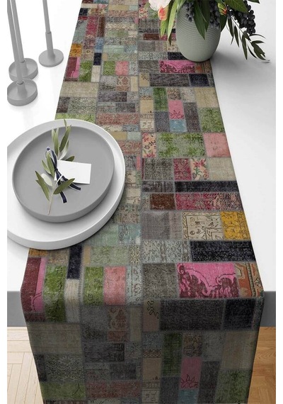 Çok Renkli Patchwork Premium Masa Örtüsü Runner Rnr346n11