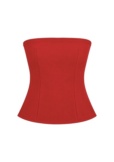 Vadon 1022 Kadın Straplez Fit Kısa Bluz Kırmızı