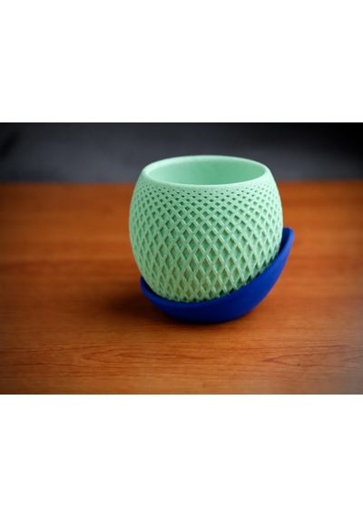 3d Baskı Küre Saksı - Kafes Dokulu İki Parçalı Dekoratif Saksı - Mint-mavi