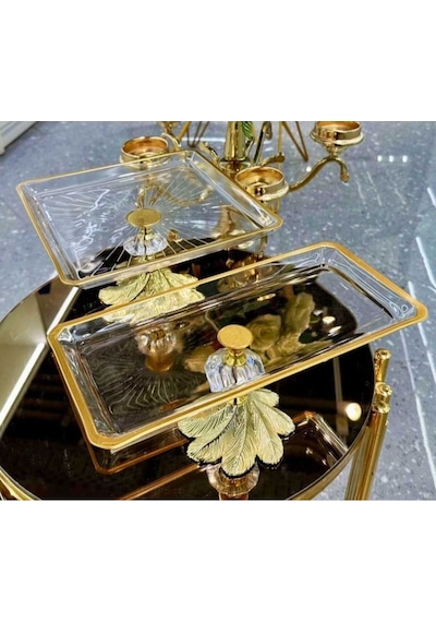 Elta Collection 2 Parça Gold Semazen Metal Ayaklı Pasta Sunumluk Kurabiyelik Seti Gold