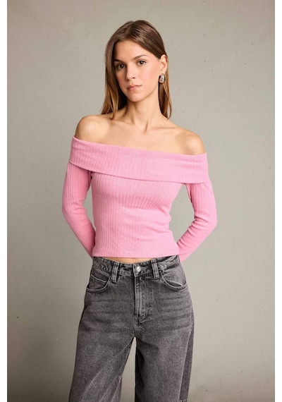 Defacto Kayık Yaka Uzun Kollu Tişört G5054ax25wnpn113 Pembe