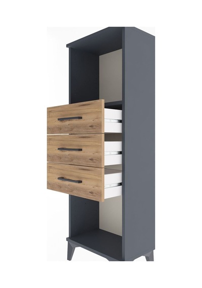 Arges Dolap Tek Raflı 3 Çekmeceli 44x30x134 Antrasit-çam Antrasit