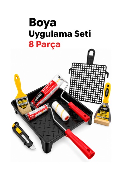Boya Uygulama Seti - 8 Parça - Boya Kabı Rulo Ispatula Izgara Tüm İhtiyaçlarınız Tek Pakette