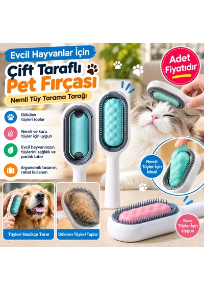 Evcil Hayvanlar İçin Çift Taraflı Pet Fırçası Nemli Tüy Tarama Tarağı Adet Fiyatıdır