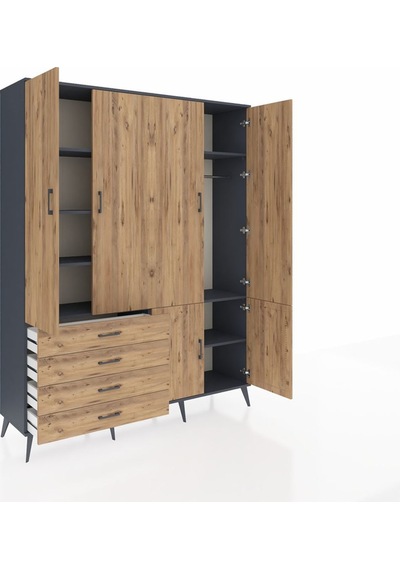 Hyperion Gardrop 7 Raflı 4 Çekmeceli Tek Askılı 176x44x221 Antrasit-çam Çam Hyperion Gardrop 7 Raflı 4 Çekmeceli Tek Askılı 176x44x221 Antrasit-çam Çam