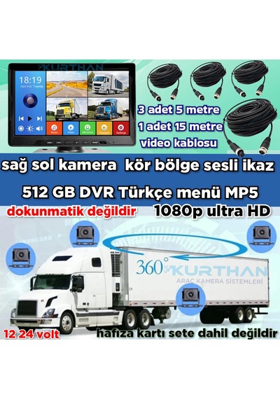 7 İnç 4 Ch Ahd 1080p Ultra Hd 512 Gb Dvr-usb-bsd Monitör Seti 12 - 24 Volt