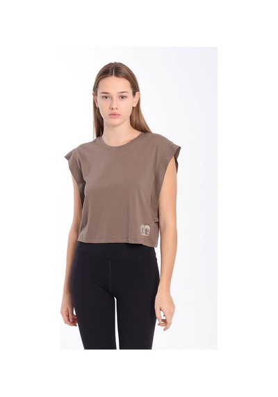 Maraton Regular Kadın Bisiklet Yaka Kakao Crop Top Kahverengi