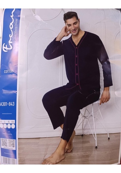 Sude Ercan Erkek Önden Düğmeli Uzun Kol İnce Pijama Takımı A301-843 - 1 Adet Lacivert
