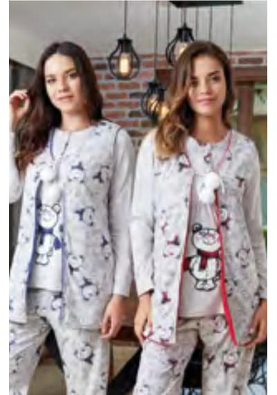 Bone Club 4612 Mavi Yelekli Spor Hamile Lohusa 3 Lü Pijama Yelek Takım