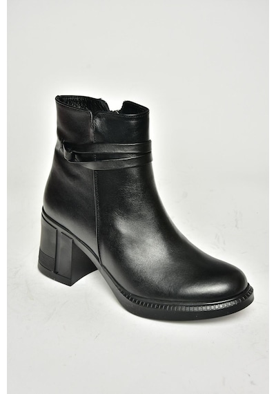 Fox Shoes T654035203 Siyah Hakiki Deri Kalın Topuklu Kadın Bot Siyah