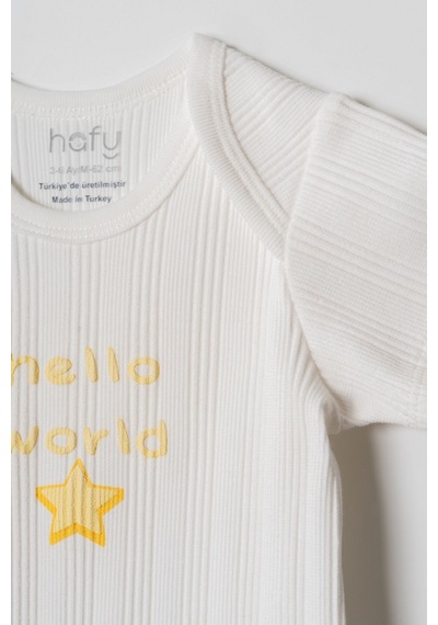 Hafy Baby Hello World Nakışlı, Zarf Yaka, 2 Li Yazlık Bebek Body / Zıbın Takımı Sarı - Beyaz