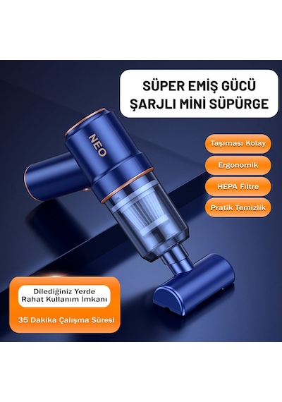 Kablosuz Araç İçi Süpürge 14.000PA Güçlü Emiş Fırçasız Motor 3800MAH Batarya Filtre