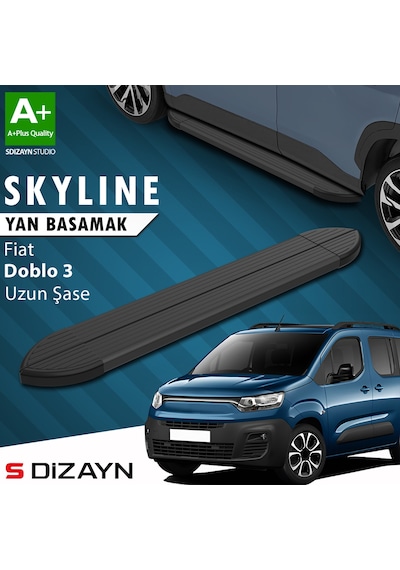 S-dizayn Fiat Doblo 3 Uzun Şase Skyline Siyah Yan Basamak 213 Cm 2023 Üzeri A+ Kalite