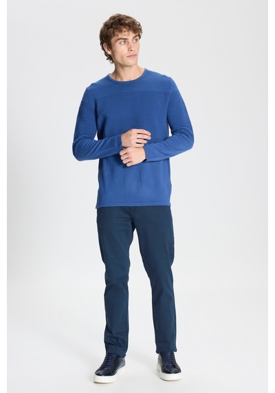 AC&Co / Altınyıldız Classics Erkek Indıgo Standart Fit Bisiklet Yaka Triko Kazak Indıgo