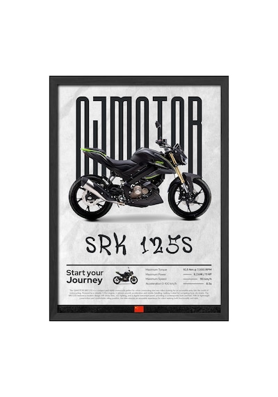 Qj Motor Srk 125s Siyah Ahşap Çerçeveli Poster, Dekoratif Motosiklet Duvar Tablosu