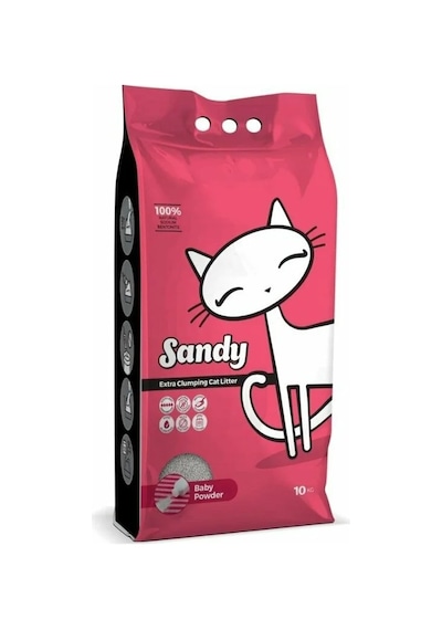 Sandy Sodyum Bentonit Ultra Topaklaşan Bebek Pudralı Doğal Kedi Kumu 10 KG