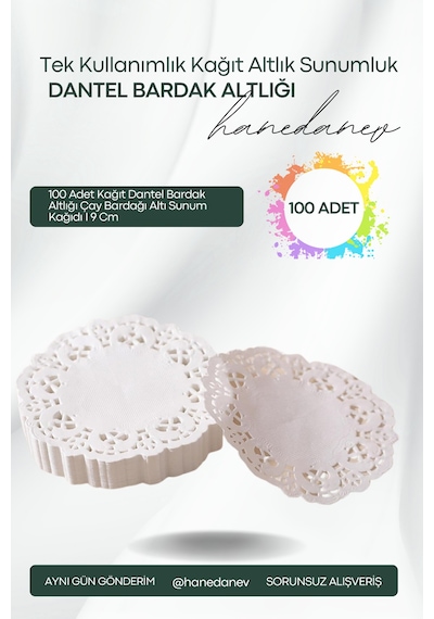 100 Adet Kağıt Dantel Bardak Altlığı Çay Bardağı Altı Sunum Kağıdı I 9 Cm Beyaz