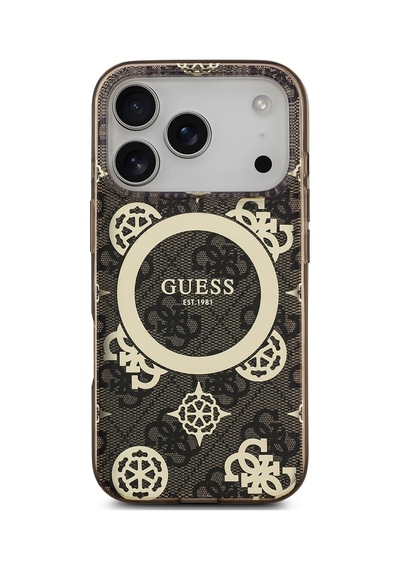 Apple Uyumlu iPhone 17 Pro  Kılıf Guess Lisanslı M-safeli Iml Peony Ve 4g Desenli Klasik Logolu Kahverengi Kahverengi