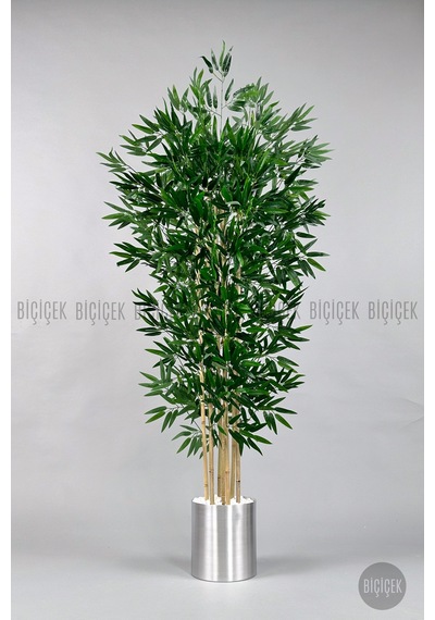 Yapay Bambu Ağacı 170cm Gümüş Metal Saksıda H