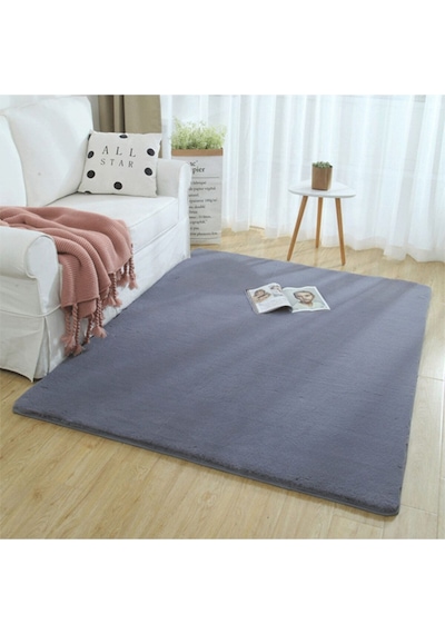 Yumuşak Puffy Peluş Halı Beyaz Antrasıt