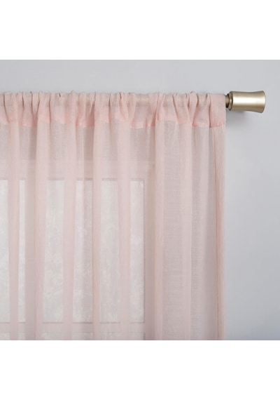 Tayla Ezilmiş Doku Yarı Şeffaf Çubuk Cep Perde Paneli, 127 Cm X 213 Cm, Pembe