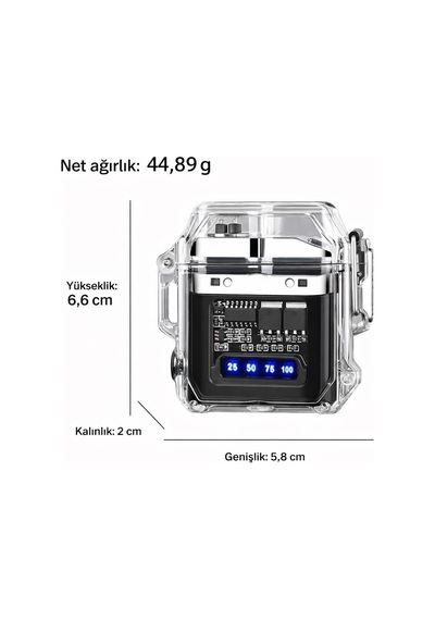 Valkyrie Ip56 Su Geçirmez Çift Arc Elektrikli Çakmak Type-c Şarjlı Işıklı & Güç Göstergeli Siyah
