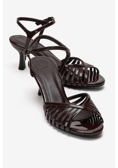 Luvishoes Danıca Kahverengi Rugan İnce Bantlı Kadın Topuklu Ayakkabı