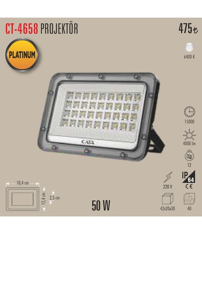 Ct-4658 50w Led Projetör 1 Adet Beyaz Işık