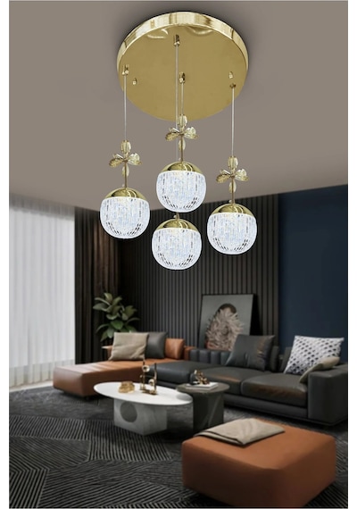 Modern Sarkıt Cam 4 Top Led Avize Renkli