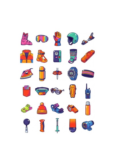30 Adet Retro Kayak Ekipmanı Sticker Seti - Laptop, Kask, Matara Çok Renkli