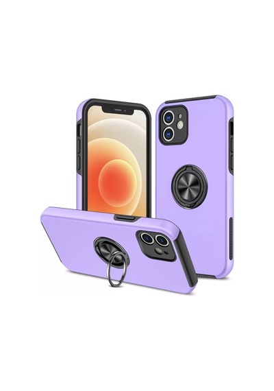 Newface Apple İphone 12 Kılıf Elit Yüzüklü Kapak - Mor