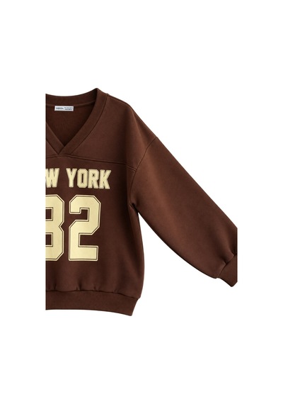 Vadon 1046 Kadın V Yaka New York Baskılı 3 İplik Pamuklu Sweatshirt Kahverengi