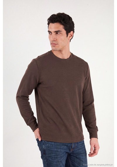 Buratti Pamuklu Bisiklet Yaka Normal Kalıp Basic Sweat Erkek Sweat 5905073 Kahve