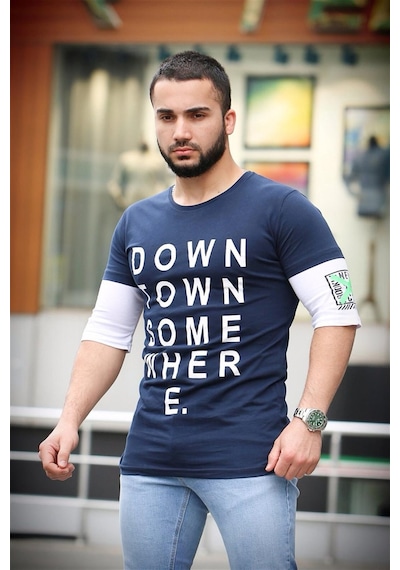 Madmext Baskılı Kol Detaylı Lacivert Tişört Mad4010 Lacivert Madmext Baskılı Kol Detaylı Lacivert Tişört Mad4010 Lacivert