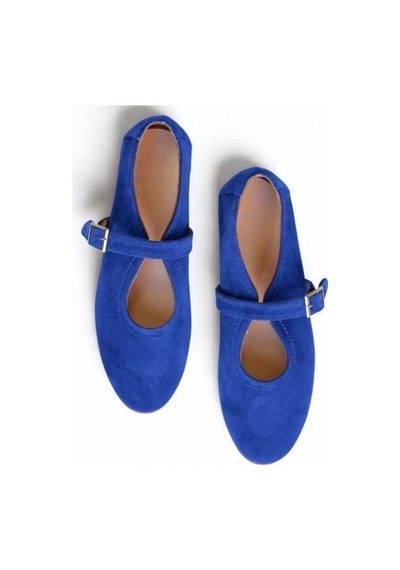 Ne&ve Shoes Mavi Süet Hakiki Deri Tokalı Babet