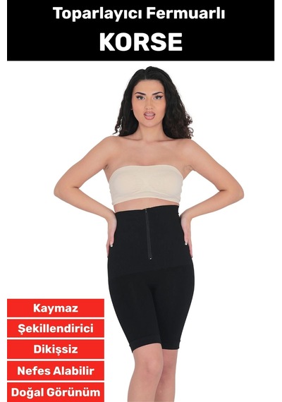 Özel Üretim Vücut Şekillendirici Beden Küçülten Sıkılaştıran Fermuarlı Klasik Toparlayıcı Korse Siyah