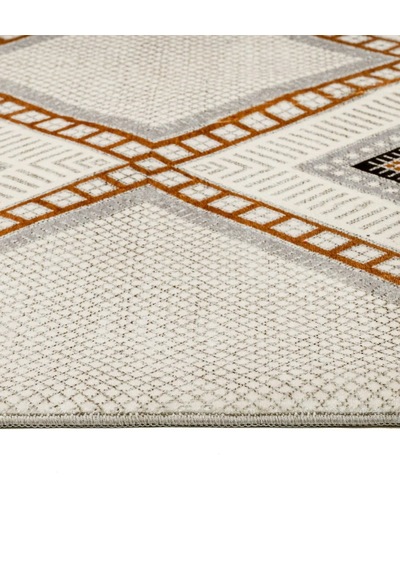 Bespoky Zen Geometrik Bohem Salon Halısı Makine Dokuma Krem
