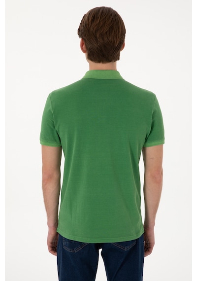 U.S. Polo Assn. Erkek Slim Fit Polo Yaka Yeşil Yıkamalı Basic Tişört 50305995-VR054