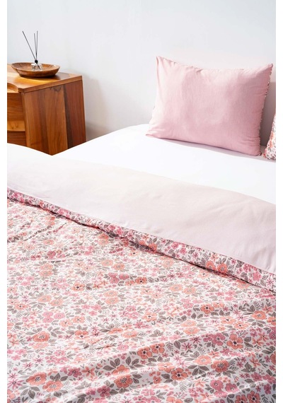 Çift Kişilik Nevresim Takımı Pamuklu Desenli Pembe Bahar 200x215 Cm Pembe