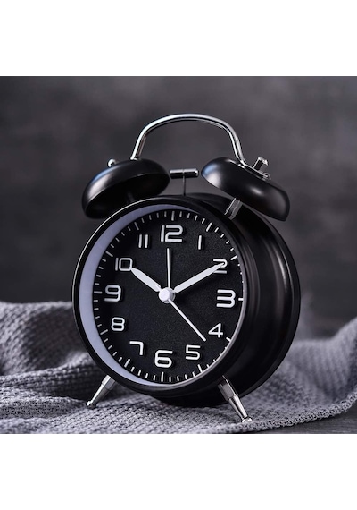 Ayrex Valkyrie Sessiz Akar Saniyeli 16cm Alarm Masa Çalar Saat Yüksek Zil Sesi Büyük Boy Siyah