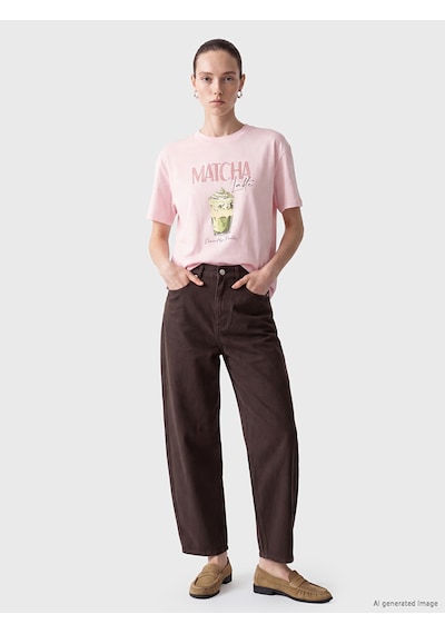 Lcw Comfort Pembe Baskılı %100 Pamuklu Kadın Tişört