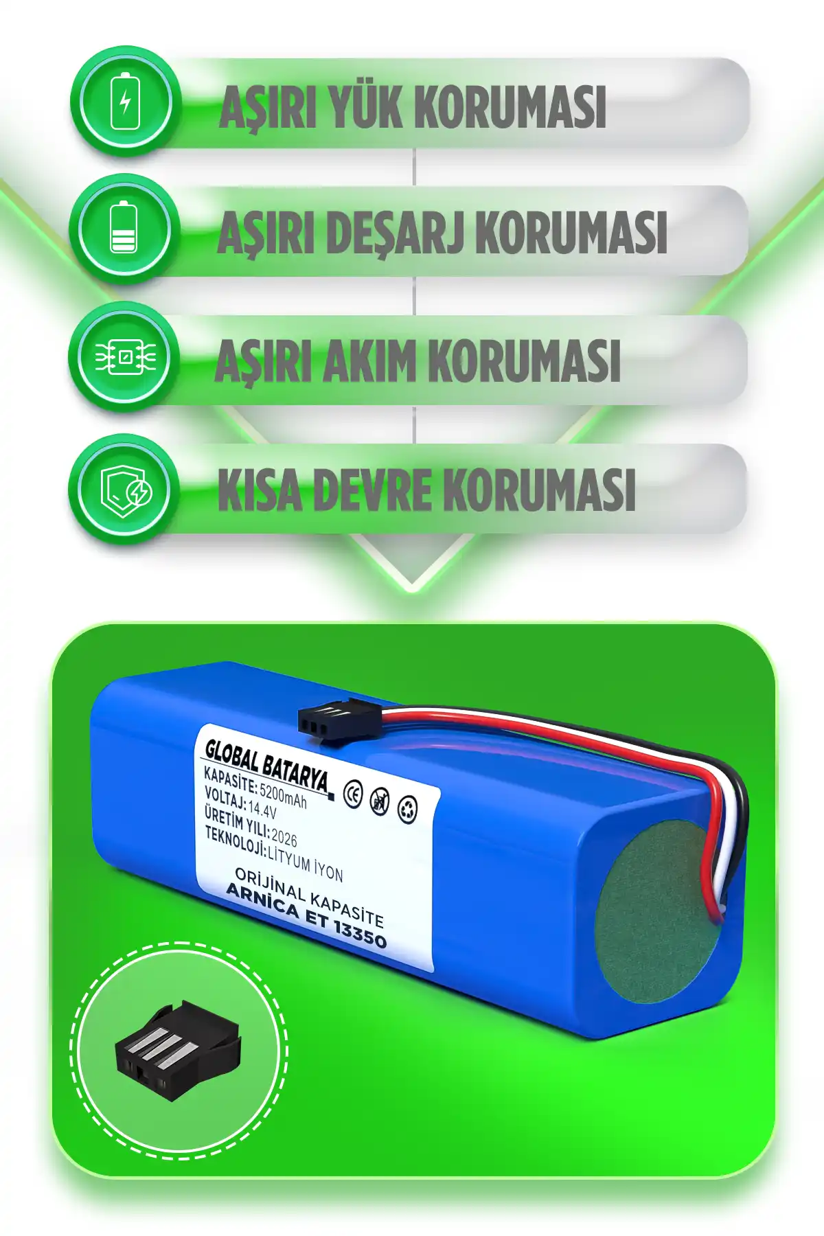 Arnica Sil Süpür Et13350 Uyumlu Robot Süpürge Bataryası 14.4v 5200mah Pil  Kapasite