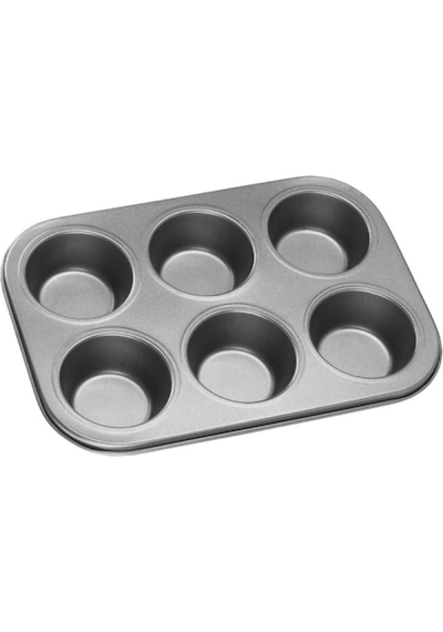 6'lı Muffin Kek Kalıbı Yapışmaz Kaplamalı Cupcake Ve Muffin Pişirme Tepsisi Granit Siyah