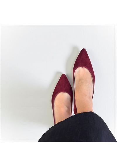 Ne&ve Shoes Bordo Süet Hakiki Deri Sivri Burun Şık Ve Rahat Günlük Babet